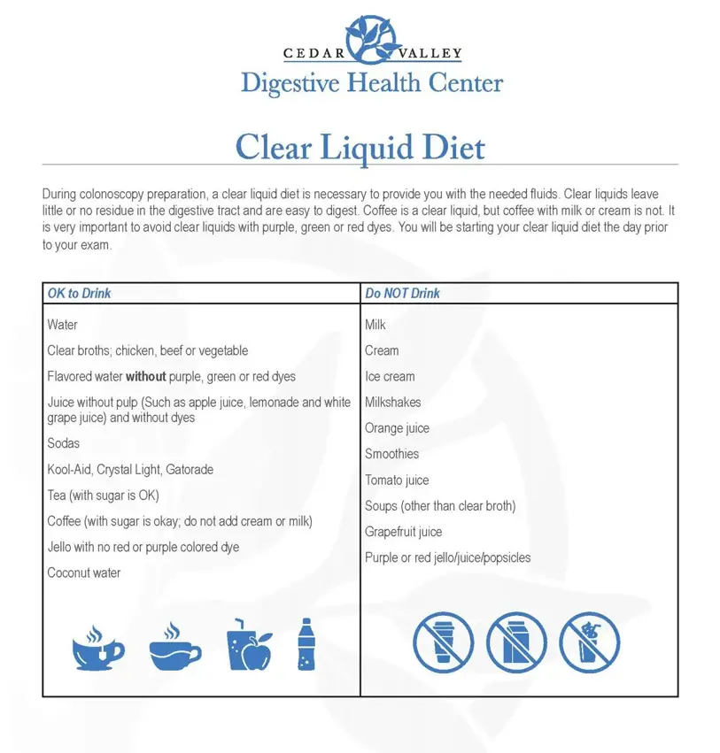 CVDH-Clear-liquid Colonoscopy Prep Instructions - Clear Liquid Diet