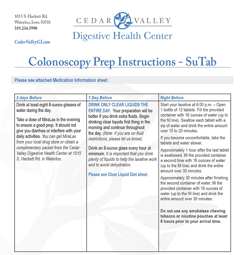 CVDH-Sutab-Form Colonoscopy Prep Instructions - SuTab