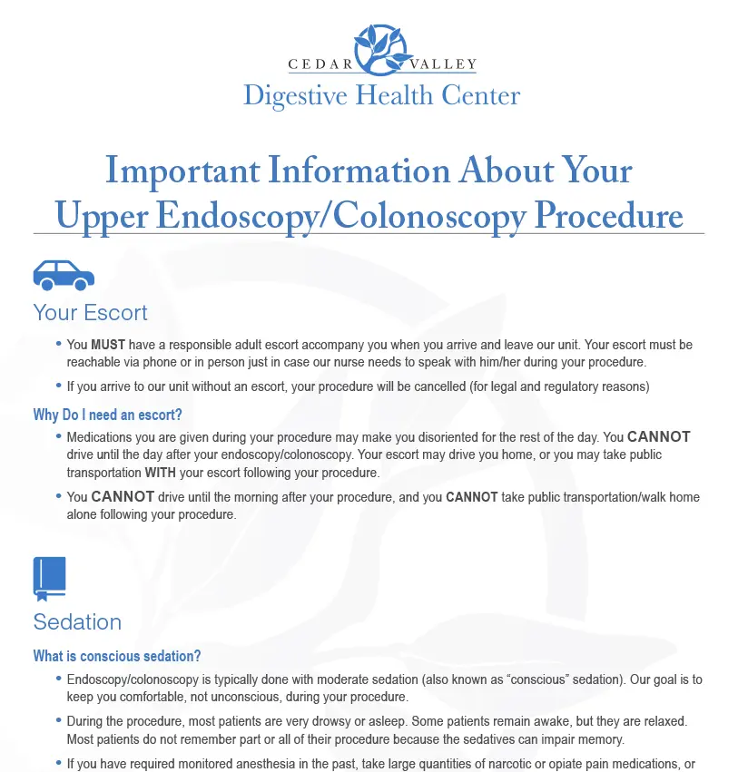 CVDH-Upper-Endoscopy-Exp Colonoscopy Prep Instructions - Upper Endoscopy