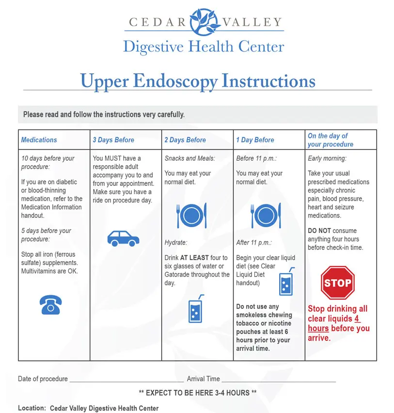 CVDH-Upper-Endoscopy-Instructions Colonoscopy Prep Instructions - Upper Endoscopy