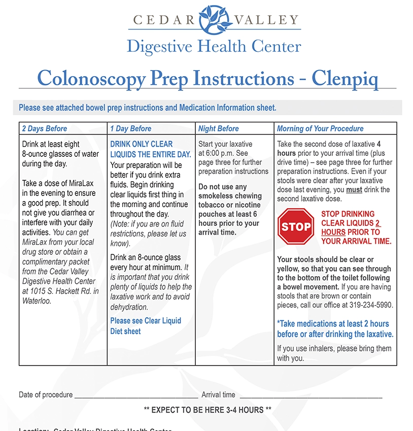 cleniqThumb Colonoscopy Prep Instructions - Clenpiq