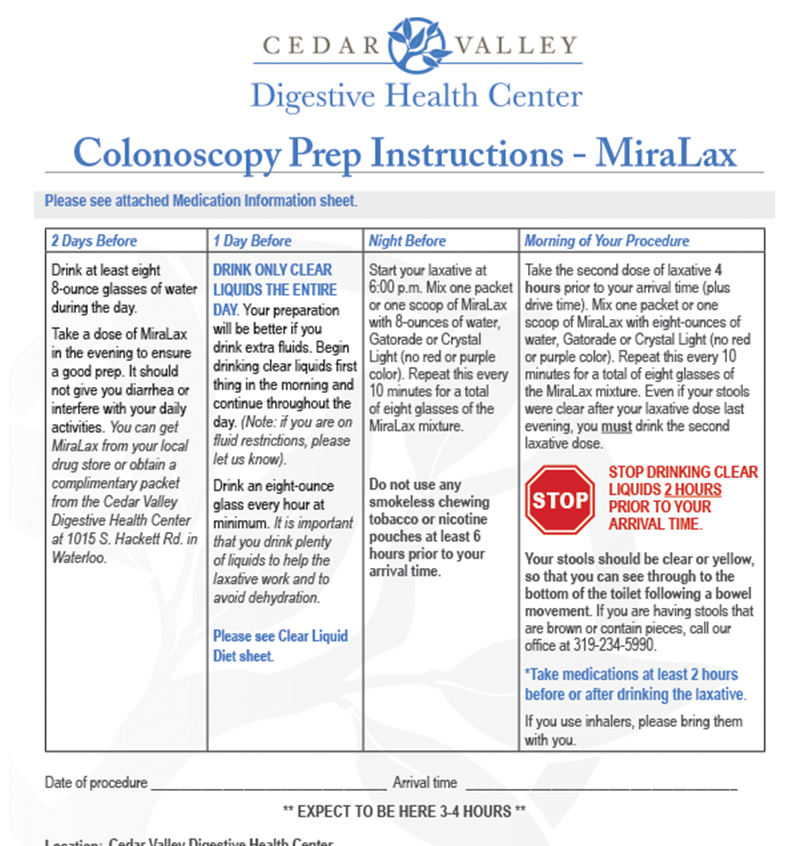 miralax instructions Colonoscopy Prep Instructions - MiraLax