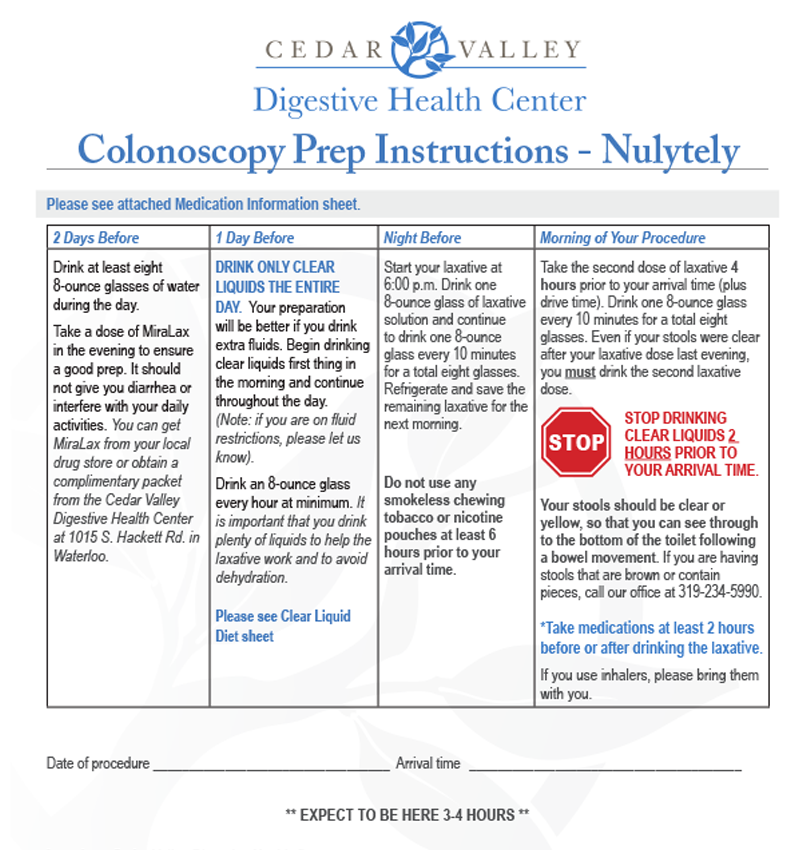 nulytely instructions Colonoscopy Prep Instructions - Nulytely